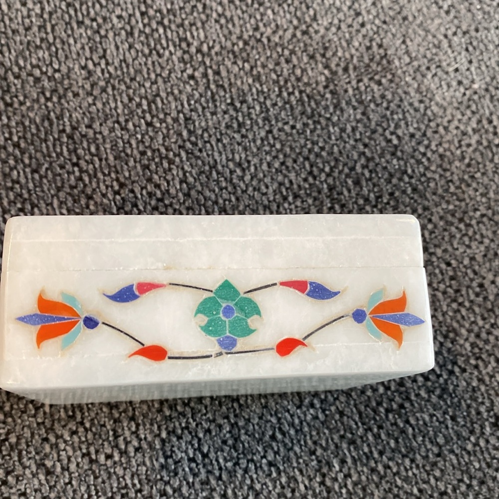 Colorful Floral Inlay Jewelry Box - Picture 3 of 10